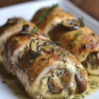 Chicken roulade sauce champignons